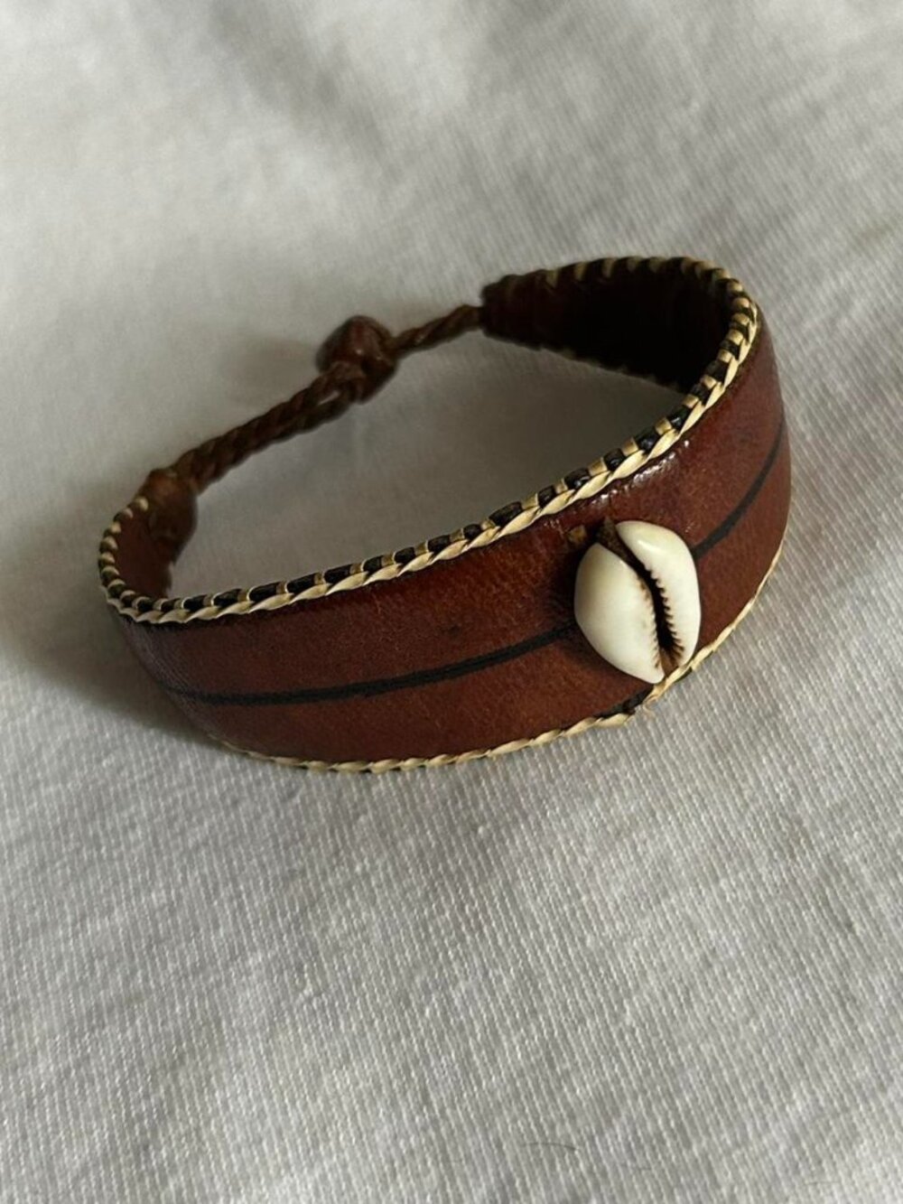 Brown African Leather Cowrie Bracelet